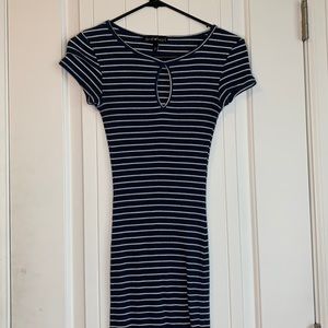 Blue and White Horizontal Stripe Bodycon Casual Midi Dress